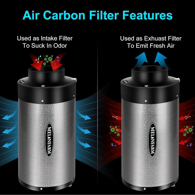 MELONFARM Air Filtration Kit 4", Built-in 14cm Fan Low Nois Carbon Filter with 12-Speed Controller, 8' Ducting & 6" Vent Cover, Cooling & Ventilation System for Grow Tents, Indoor Gardening - Image 4